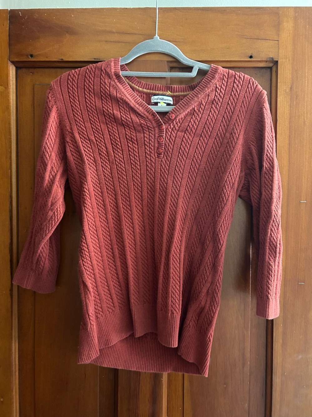 croft & barrow Rust Cable V-Neck Henley Sweater
